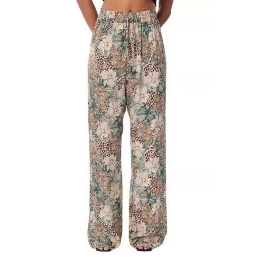LITA by Ciara TIE WAIST PANTS IN ANIMAL FLORAL tropical print Wide Leg Pants
